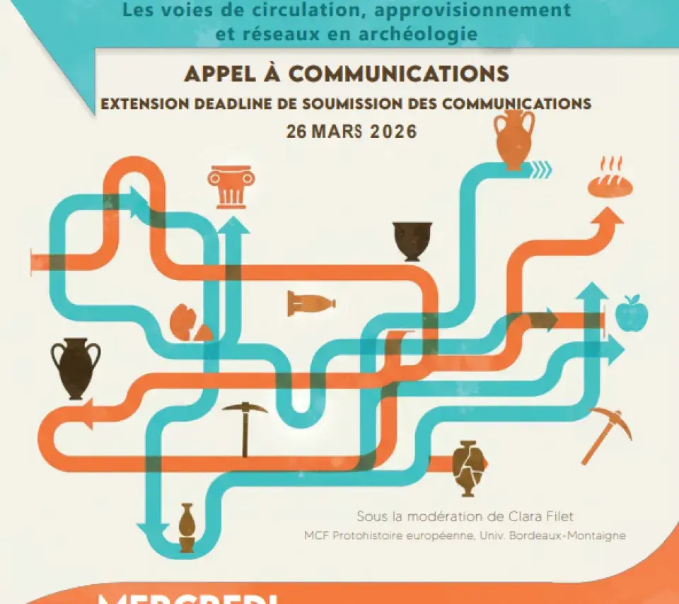 Affiche de la journée doctorale sur le thème de la circulation représentant des routes et des symboles archéologiques