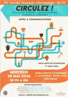 Affiche journée doctoral représentant des routes colorées reliant des symboles